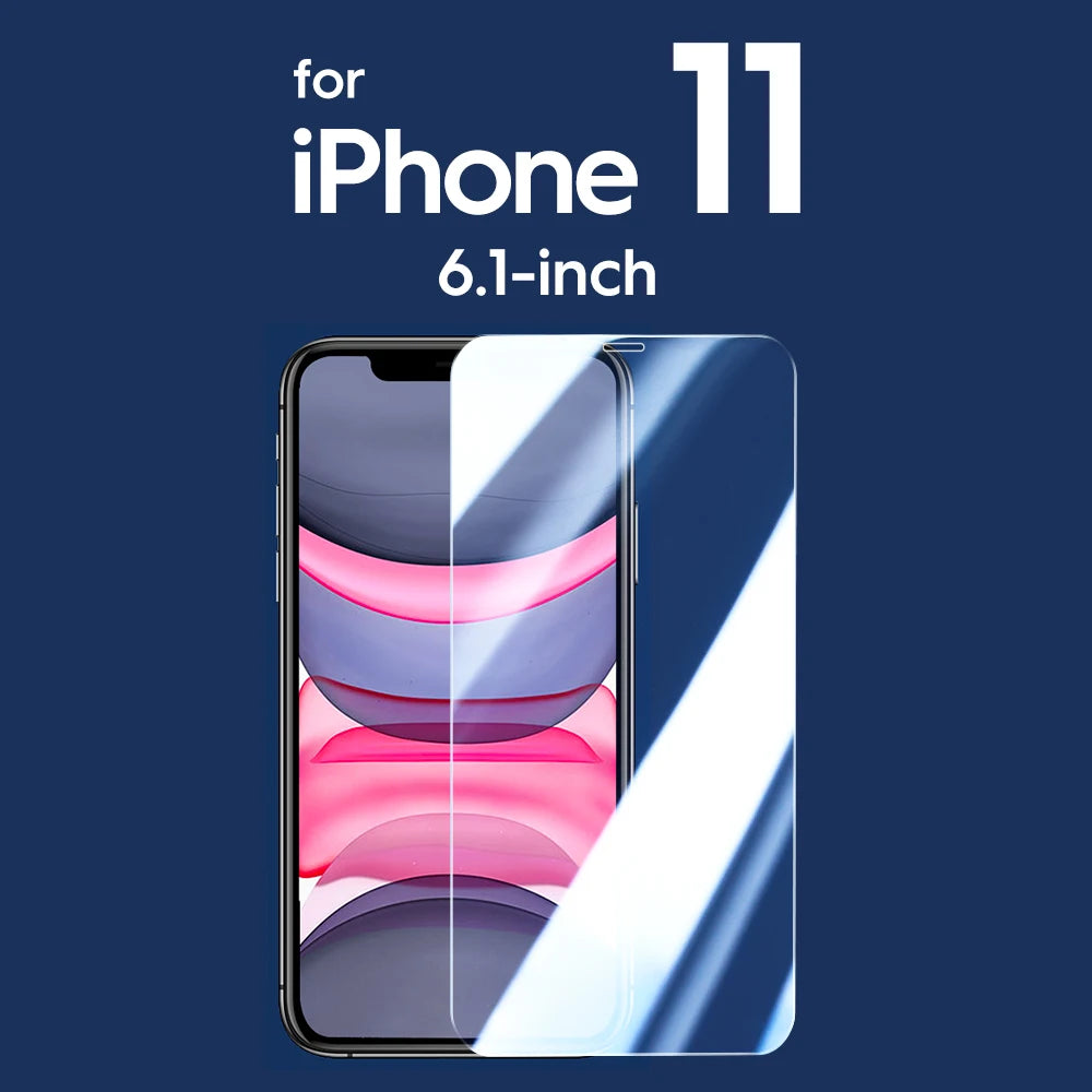 Screen protector for iPhone 11 with 6.1-inch display on a blue background