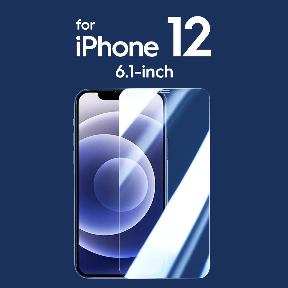 Screen protector for iPhone 12 with 6.1-inch display on a blue background