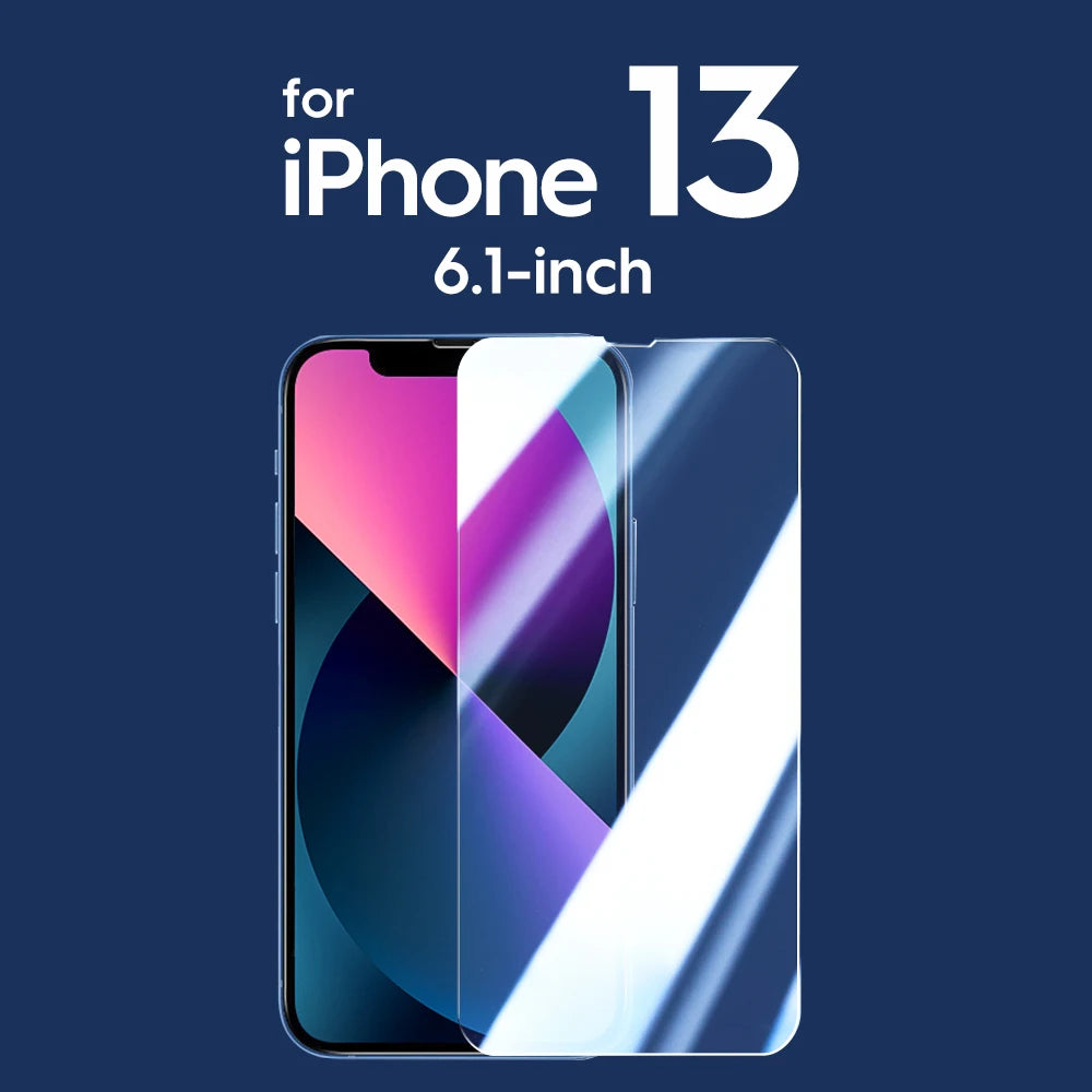 Screen protector for iPhone 13 with 6.1-inch display on a blue background