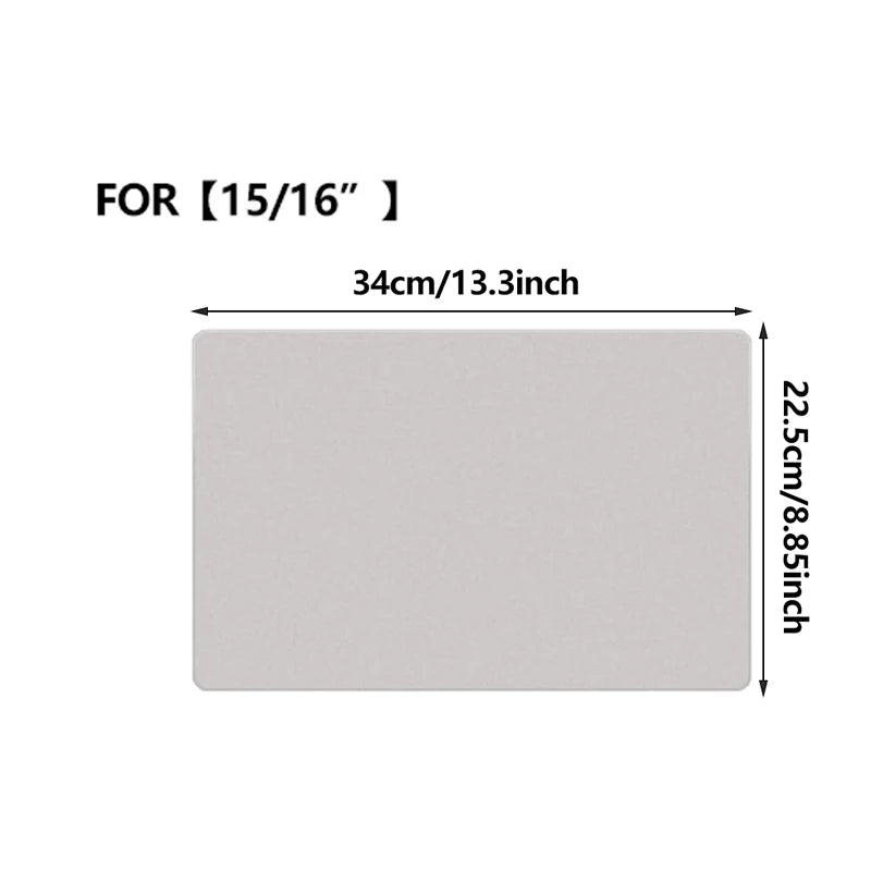 Rectangular white mat with measurements on a white background