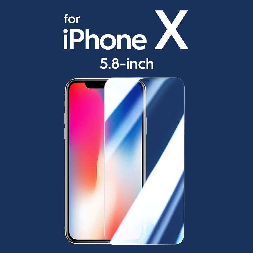 Screen protector for iPhone X with 5.8-inch display on a blue background