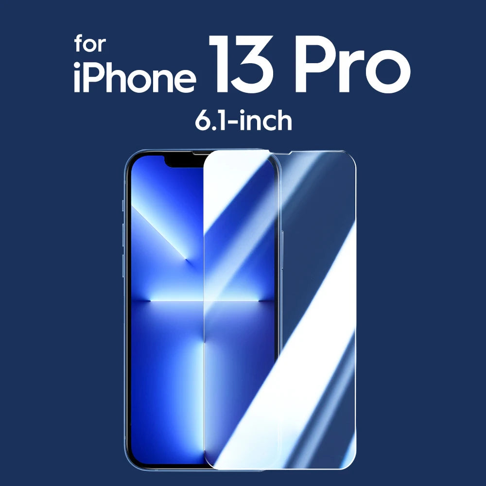 Screen protector for iPhone 13 Pro with 6.1-inch display on a blue background