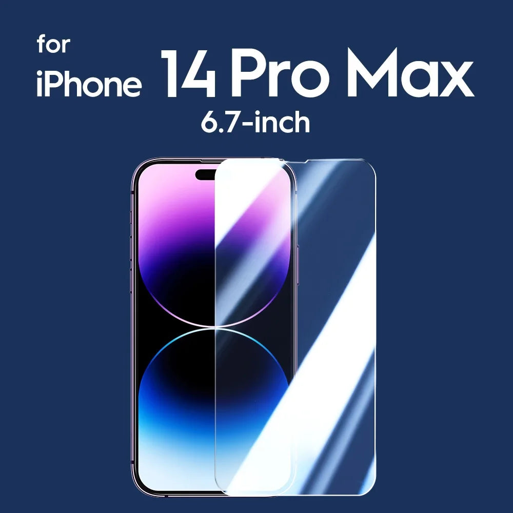 Screen protector for iPhone 14 Pro Max on a dark blue background