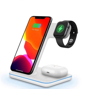 white 3 in 1 15W Qi Fast Wireless Charger Pad Dock Station additional image
