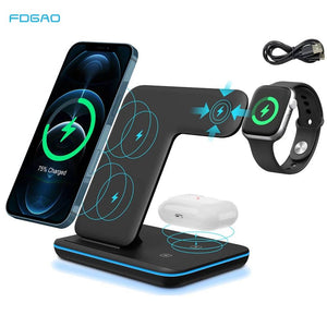 3 in 1 15W Qi Fast Wireless Charger Pad Dock Station